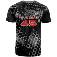 Custom Motocross Dirt Bike T Shirt with Red Rider and Honeycomb Grunge Design - Wonder Print Shop
