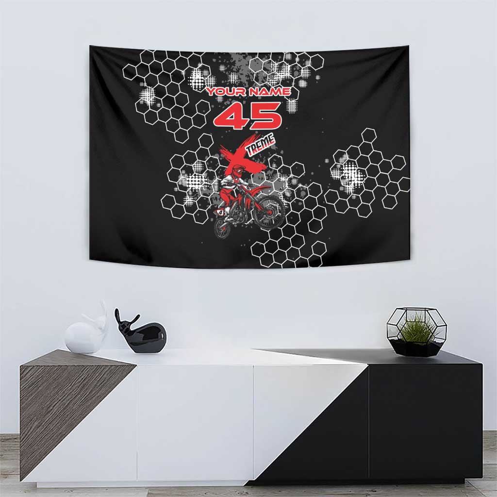 Custom Motocross Dirt Bike Tapestry with Red Rider and Honeycomb Grunge Design - Wonder Print Shop