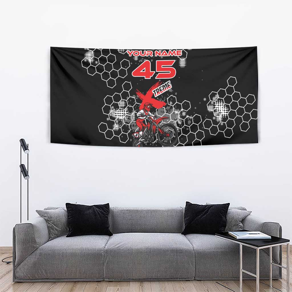 Custom Motocross Dirt Bike Tapestry with Red Rider and Honeycomb Grunge Design - Wonder Print Shop