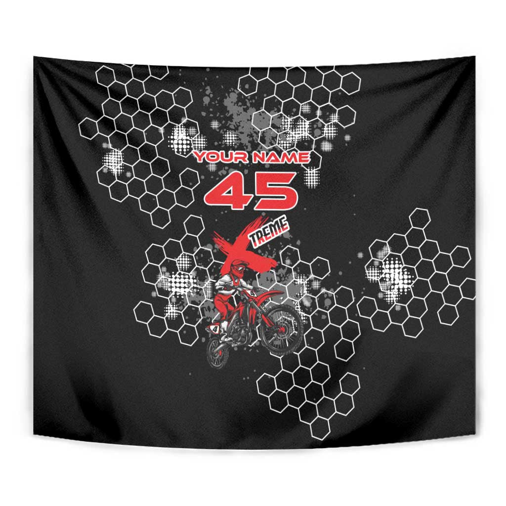 Custom Motocross Dirt Bike Tapestry with Red Rider and Honeycomb Grunge Design - Wonder Print Shop