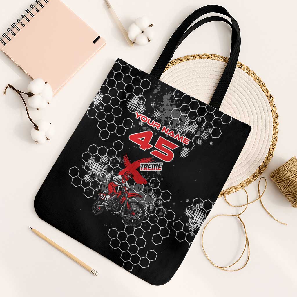 Custom Motocross Dirt Bike Tote Bag with Red Rider and Honeycomb Grunge Design - Wonder Print Shop