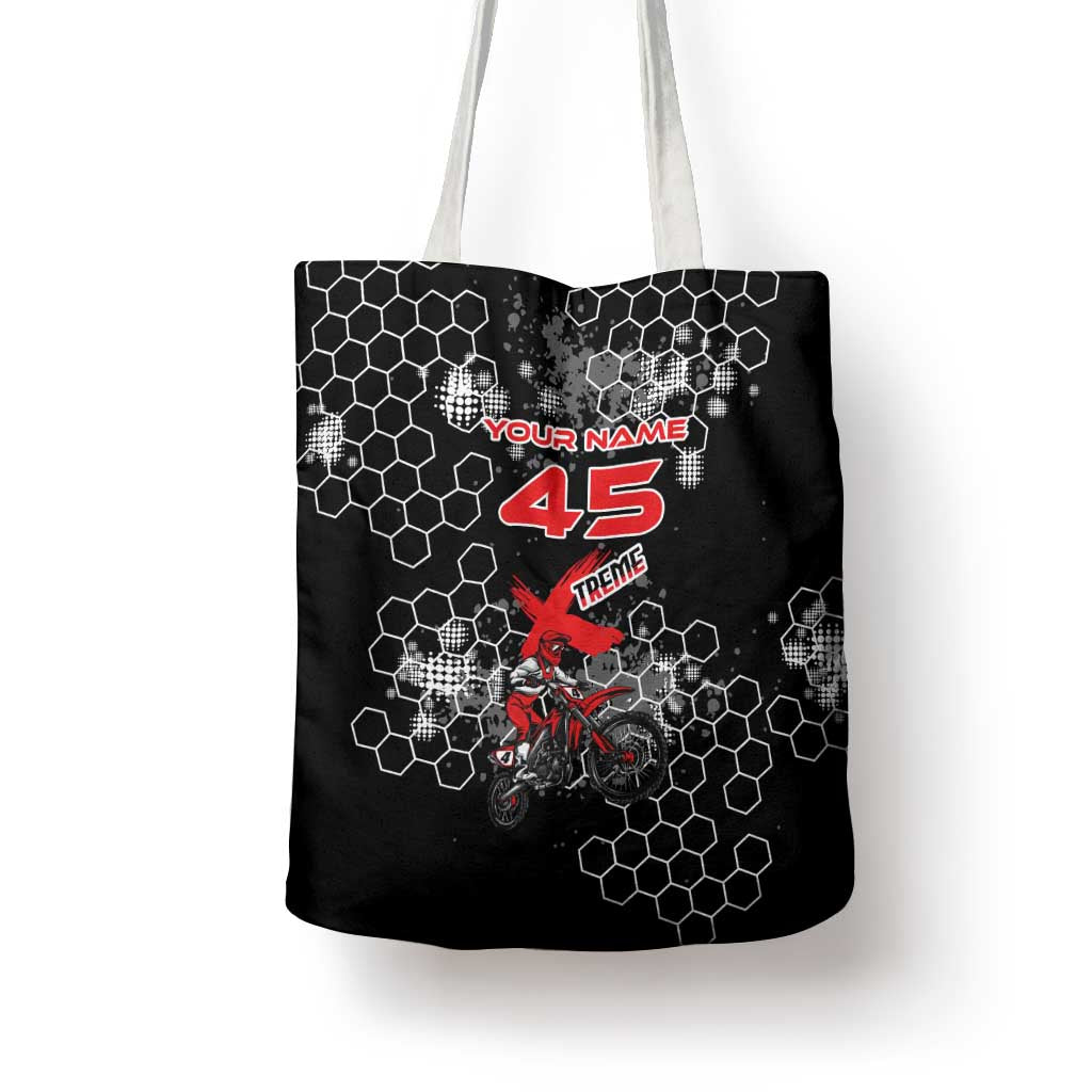 Custom Motocross Dirt Bike Tote Bag with Red Rider and Honeycomb Grunge Design - Wonder Print Shop