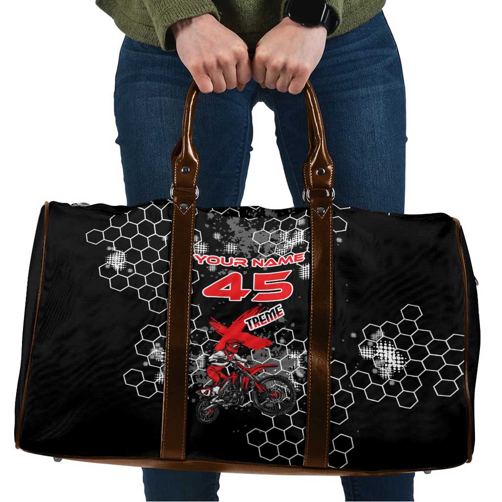 Custom Motocross Dirt Bike Travel Bag with Red Rider and Honeycomb Grunge Design - Wonder Print Shop