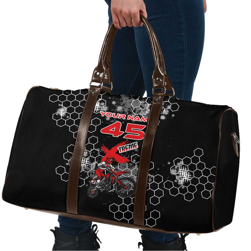 Custom Motocross Dirt Bike Travel Bag with Red Rider and Honeycomb Grunge Design - Wonder Print Shop