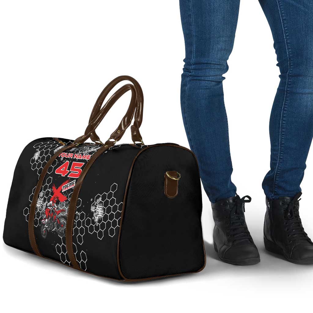 Custom Motocross Dirt Bike Travel Bag with Red Rider and Honeycomb Grunge Design - Wonder Print Shop