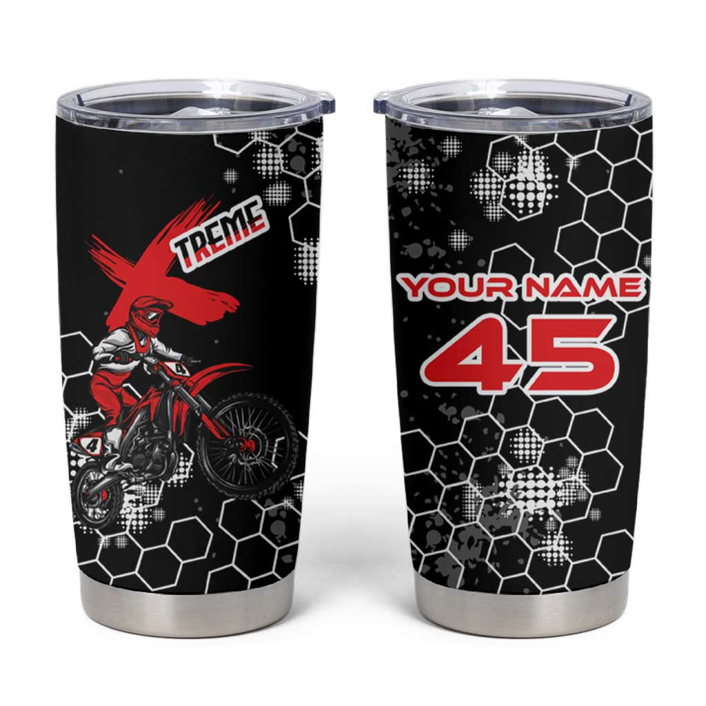 Custom Motocross Dirt Bike Tumbler Cup with Red Rider and Honeycomb Grunge Design - Wonder Print Shop