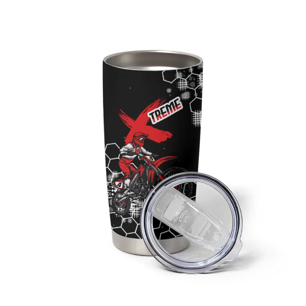 Custom Motocross Dirt Bike Tumbler Cup with Red Rider and Honeycomb Grunge Design - Wonder Print Shop