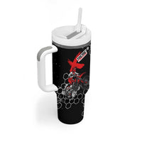 Custom Motocross Dirt Bike Tumbler With Handle with Red Rider and Honeycomb Grunge Design - Wonder Print Shop