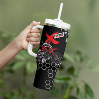 Custom Motocross Dirt Bike Tumbler With Handle with Red Rider and Honeycomb Grunge Design - Wonder Print Shop