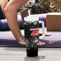 Custom Motocross Dirt Bike Tumbler With Handle with Red Rider and Honeycomb Grunge Design - Wonder Print Shop