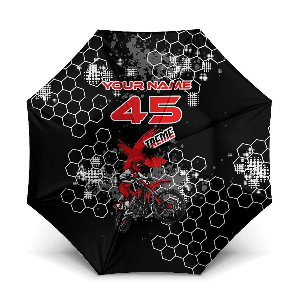 Custom Motocross Dirt Bike Umbrella with Red Rider and Honeycomb Grunge Design - Wonder Print Shop