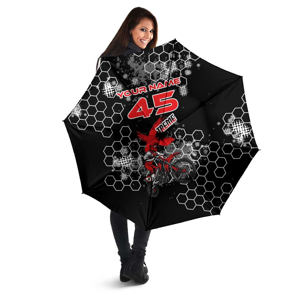 Custom Motocross Dirt Bike Umbrella with Red Rider and Honeycomb Grunge Design - Wonder Print Shop