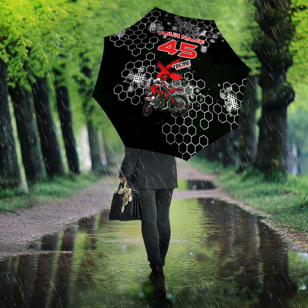 Custom Motocross Dirt Bike Umbrella with Red Rider and Honeycomb Grunge Design - Wonder Print Shop