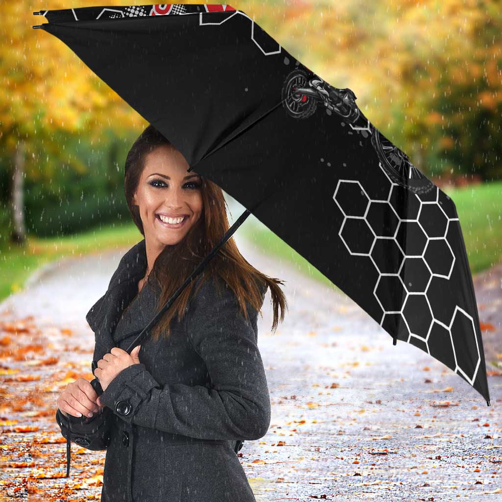 Custom Motocross Dirt Bike Umbrella with Red Rider and Honeycomb Grunge Design - Wonder Print Shop