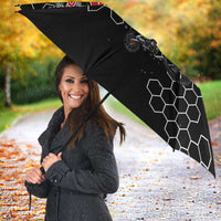 Custom Motocross Dirt Bike Umbrella with Red Rider and Honeycomb Grunge Design - Wonder Print Shop