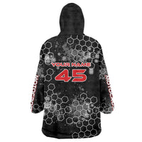 Custom Motocross Dirt Bike Wearable Blanket Hoodie with Red Rider and Honeycomb Grunge Design - Wonder Print Shop