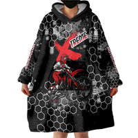 Custom Motocross Dirt Bike Wearable Blanket Hoodie with Red Rider and Honeycomb Grunge Design - Wonder Print Shop
