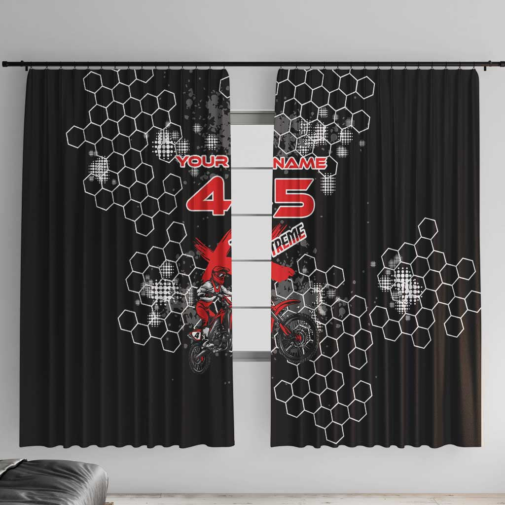 Custom Motocross Dirt Bike Window Curtain with Red Rider and Honeycomb Grunge Design - Wonder Print Shop