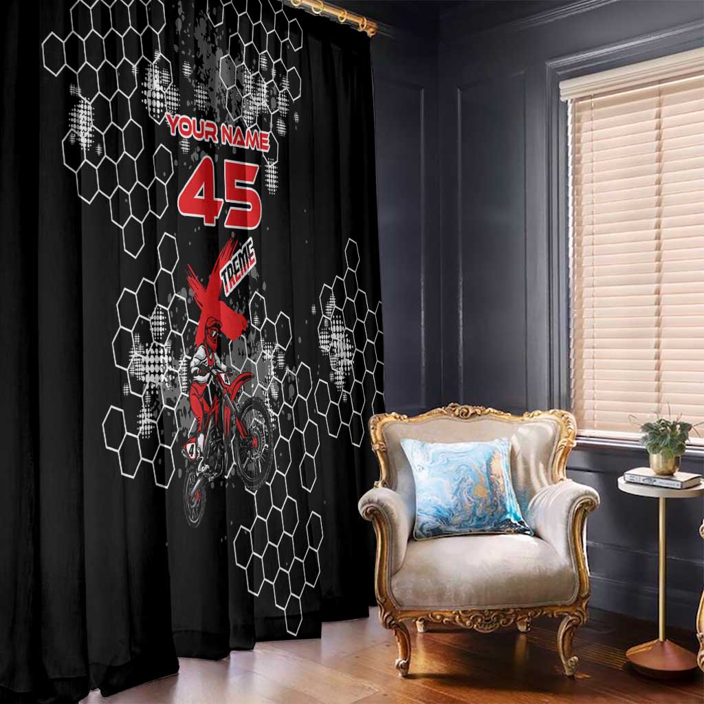 Custom Motocross Dirt Bike Window Curtain with Red Rider and Honeycomb Grunge Design - Wonder Print Shop