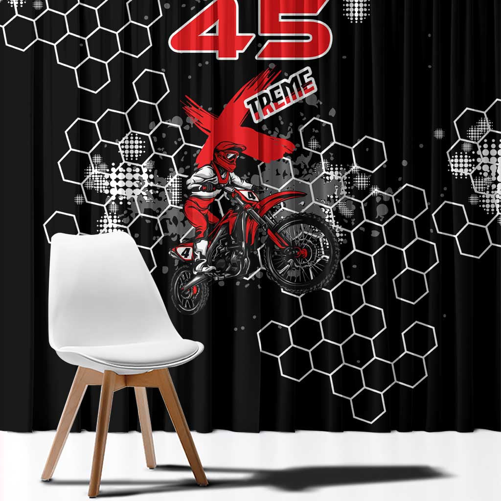 Custom Motocross Dirt Bike Window Curtain with Red Rider and Honeycomb Grunge Design - Wonder Print Shop