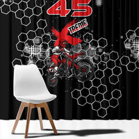 Custom Motocross Dirt Bike Window Curtain with Red Rider and Honeycomb Grunge Design - Wonder Print Shop