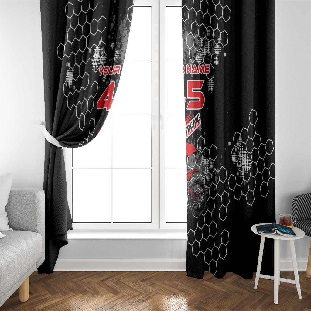 Custom Motocross Dirt Bike Window Curtain with Red Rider and Honeycomb Grunge Design - Wonder Print Shop