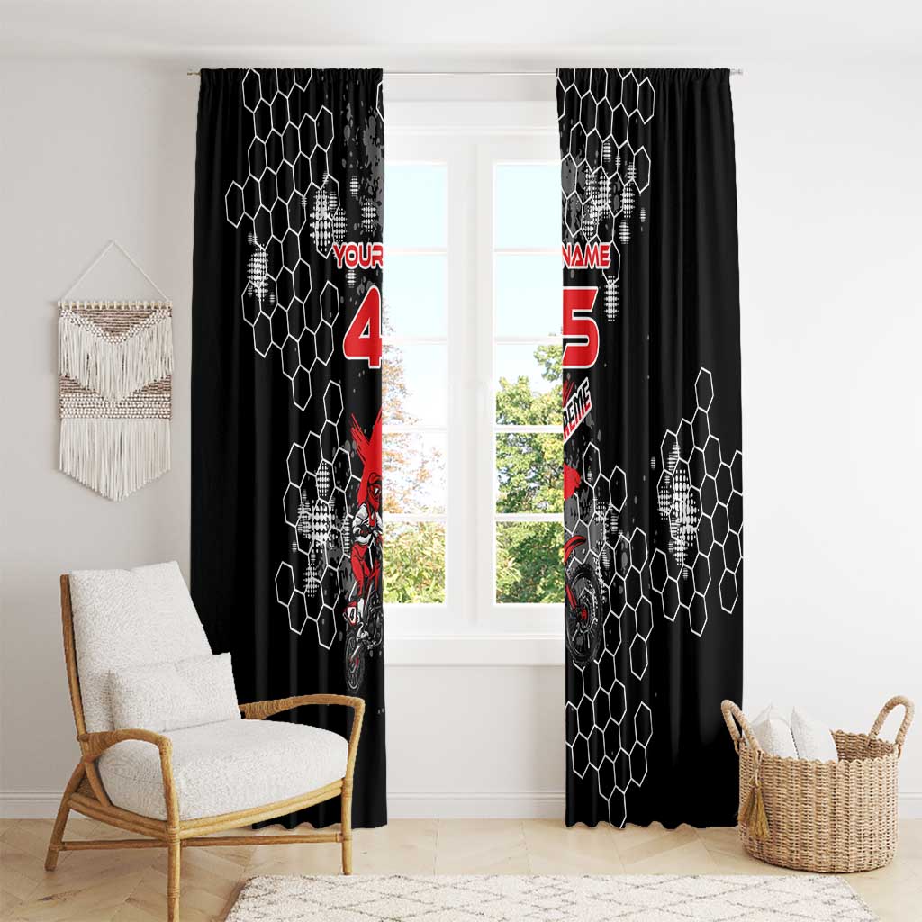 Custom Motocross Dirt Bike Window Curtain with Red Rider and Honeycomb Grunge Design - Wonder Print Shop