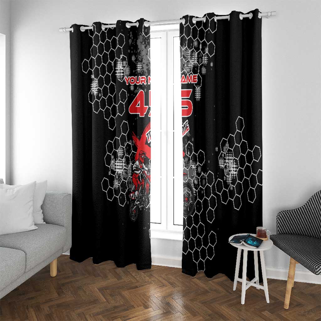 Custom Motocross Dirt Bike Window Curtain with Red Rider and Honeycomb Grunge Design - Wonder Print Shop