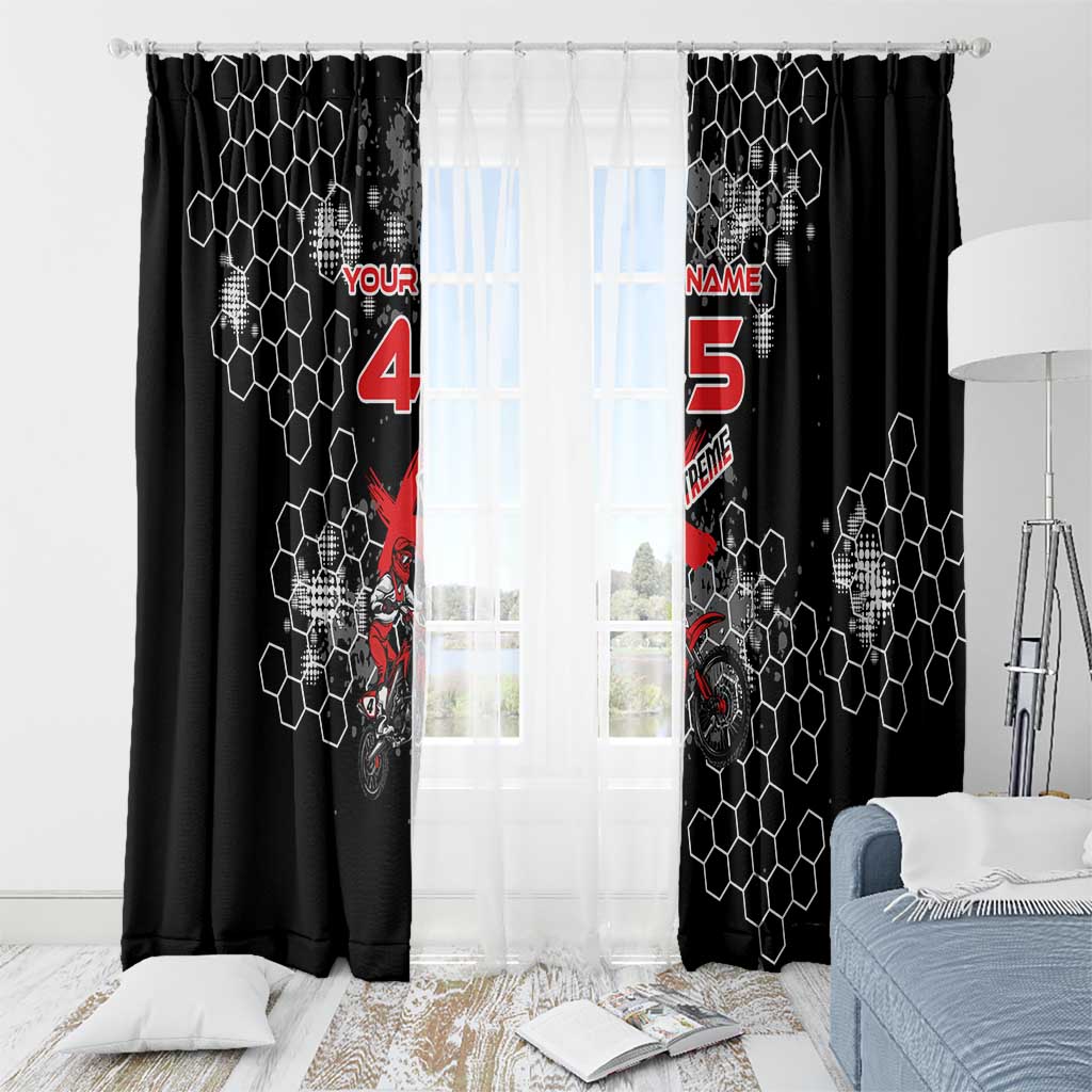 Custom Motocross Dirt Bike Window Curtain with Red Rider and Honeycomb Grunge Design - Wonder Print Shop