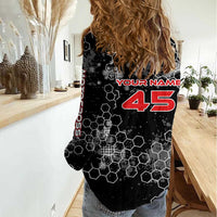 Custom Motocross Dirt Bike Women Casual Shirt with Red Rider and Honeycomb Grunge Design - Wonder Print Shop