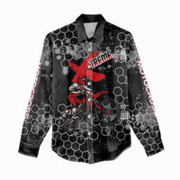Custom Motocross Dirt Bike Women Casual Shirt with Red Rider and Honeycomb Grunge Design - Wonder Print Shop