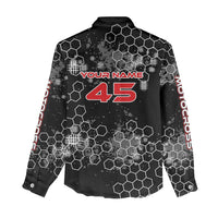 Custom Motocross Dirt Bike Women Casual Shirt with Red Rider and Honeycomb Grunge Design - Wonder Print Shop