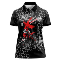 Custom Motocross Dirt Bike Women Polo Shirt with Red Rider and Honeycomb Grunge Design - Wonder Print Shop