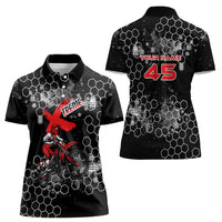 Custom Motocross Dirt Bike Women Polo Shirt with Red Rider and Honeycomb Grunge Design - Wonder Print Shop