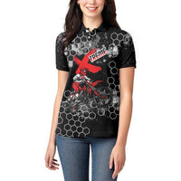Custom Motocross Dirt Bike Women Polo Shirt with Red Rider and Honeycomb Grunge Design - Wonder Print Shop