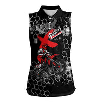 Custom Motocross Dirt Bike Women Sleeveless Polo Shirt with Red Rider and Honeycomb Grunge Design - Wonder Print Shop