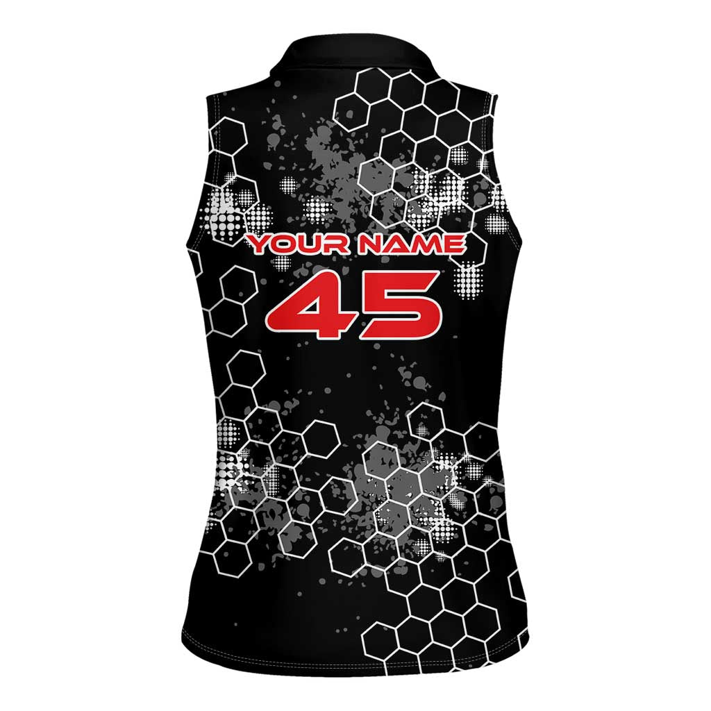 Custom Motocross Dirt Bike Women Sleeveless Polo Shirt with Red Rider and Honeycomb Grunge Design - Wonder Print Shop