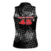 Custom Motocross Dirt Bike Women Sleeveless Polo Shirt with Red Rider and Honeycomb Grunge Design - Wonder Print Shop