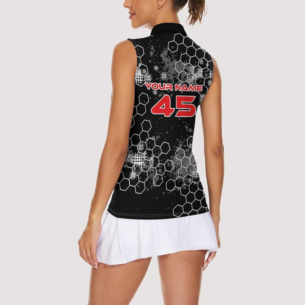 Custom Motocross Dirt Bike Women Sleeveless Polo Shirt with Red Rider and Honeycomb Grunge Design - Wonder Print Shop
