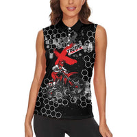 Custom Motocross Dirt Bike Women Sleeveless Polo Shirt with Red Rider and Honeycomb Grunge Design - Wonder Print Shop