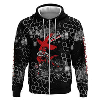Custom Motocross Dirt Bike Zip Hoodie with Red Rider and Honeycomb Grunge Design - Wonder Print Shop