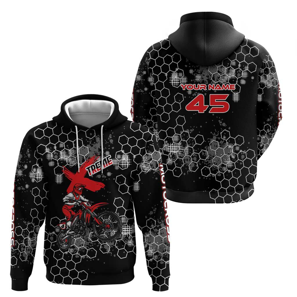 Custom Motocross Dirt Bike Zip Hoodie with Red Rider and Honeycomb Grunge Design - Wonder Print Shop
