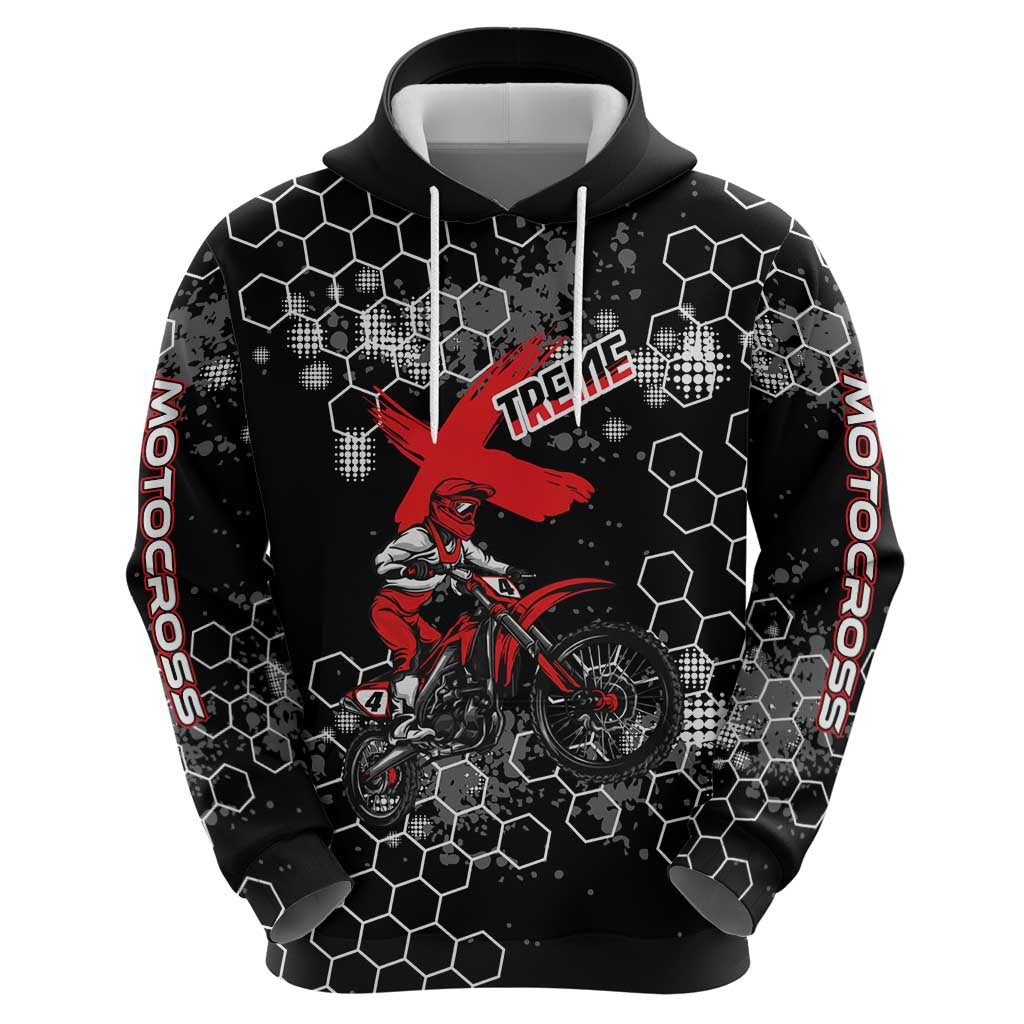 Custom Motocross Dirt Bike Zip Hoodie with Red Rider and Honeycomb Grunge Design - Wonder Print Shop