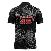 Custom Motocross Dirt Bike Zipper Polo Shirt with Red Rider and Honeycomb Grunge Design - Wonder Print Shop