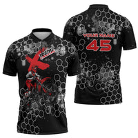 Custom Motocross Dirt Bike Zipper Polo Shirt with Red Rider and Honeycomb Grunge Design - Wonder Print Shop