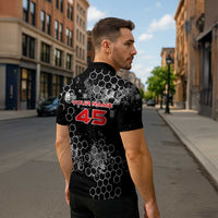Custom Motocross Dirt Bike Zipper Polo Shirt with Red Rider and Honeycomb Grunge Design - Wonder Print Shop