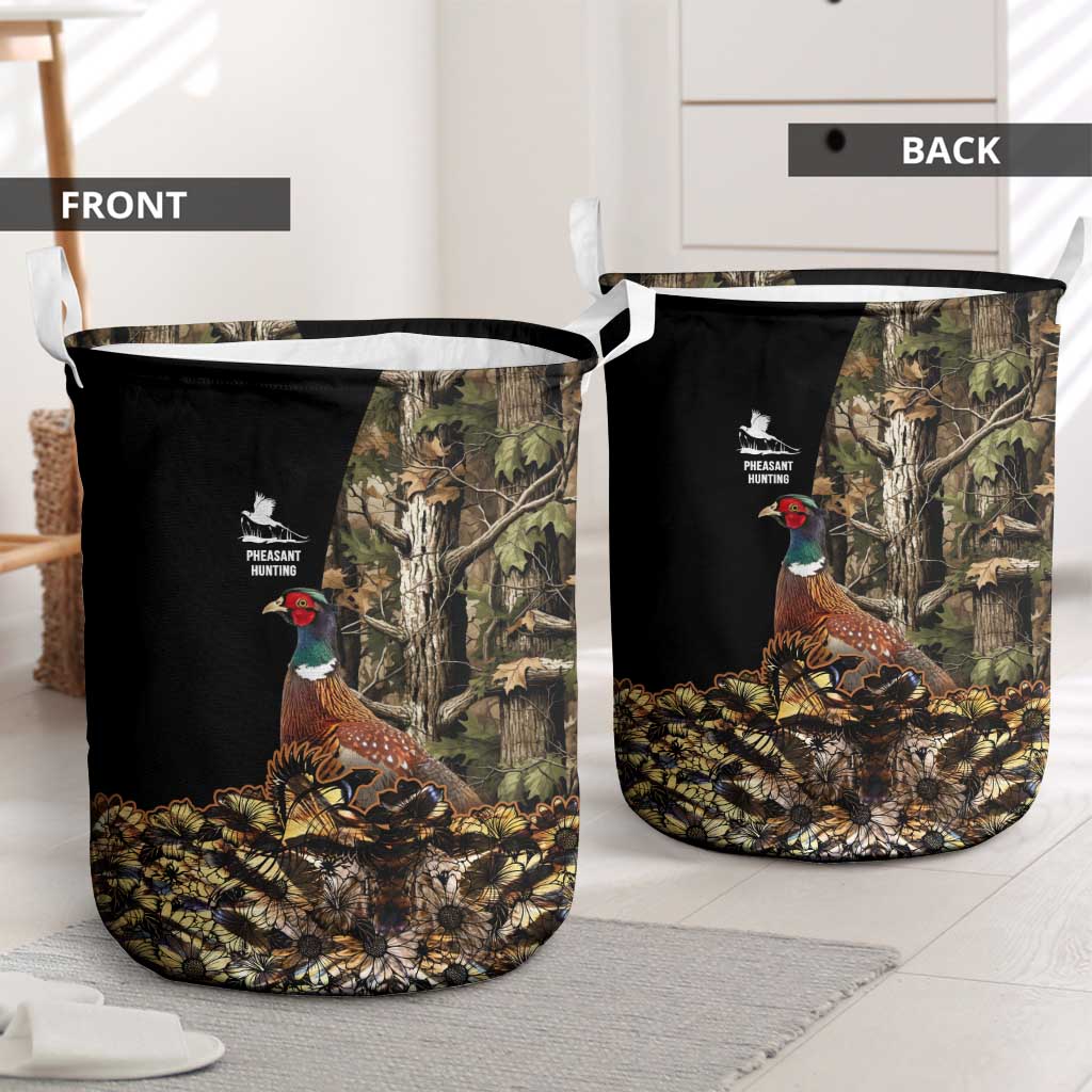 Pheasant Hunting Laundry Basket with Woodland Forest Scene and Autumn Foliage Pattern - Wonder Print Shop