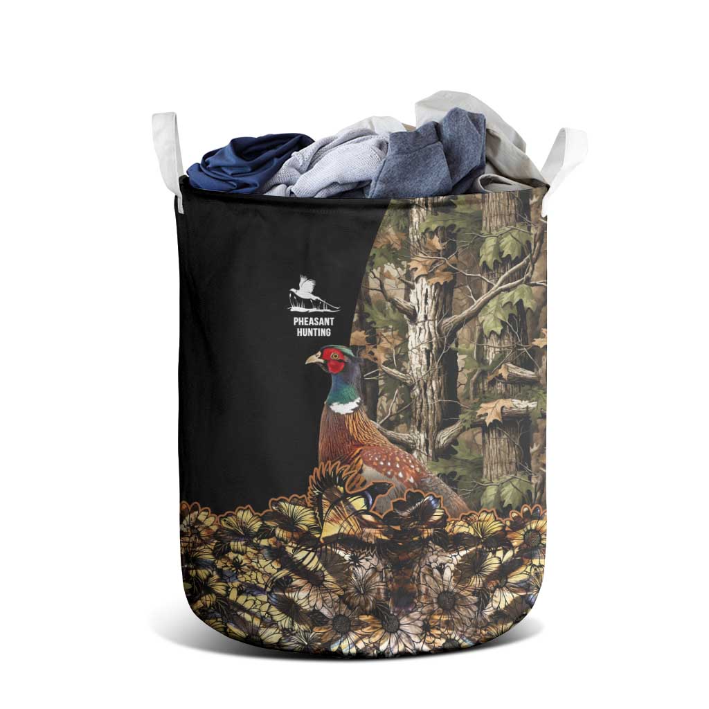 Pheasant Hunting Laundry Basket with Woodland Forest Scene and Autumn Foliage Pattern - Wonder Print Shop