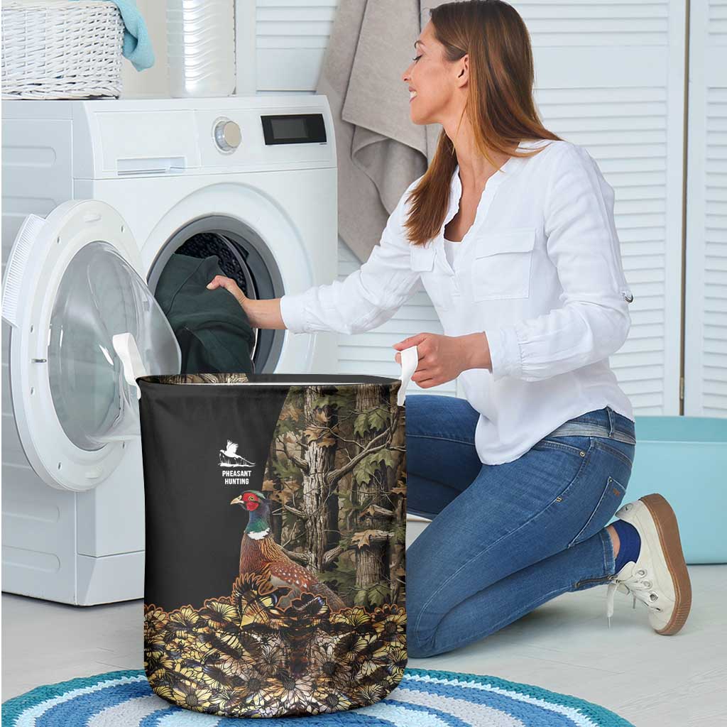 Pheasant Hunting Laundry Basket with Woodland Forest Scene and Autumn Foliage Pattern - Wonder Print Shop