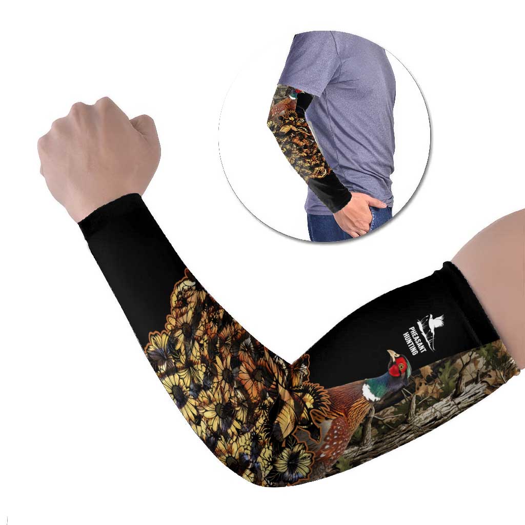 Custom Pheasant Hunting Arm Sleeves with Woodland Forest Scene and Autumn Foliage Pattern - Wonder Print Shop